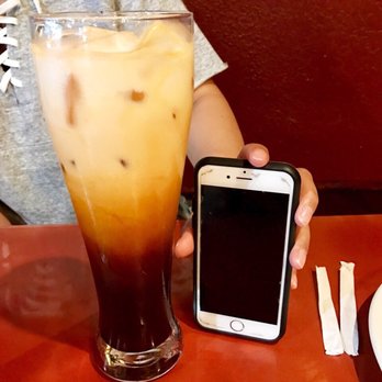 Royal Siam - Thai tea glass bigger than my phone - Thai Near Me - Stockton, California