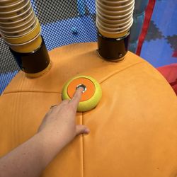 No button anymore to turn it on. Just a nice hole for a kid to get their finger stuck in!
