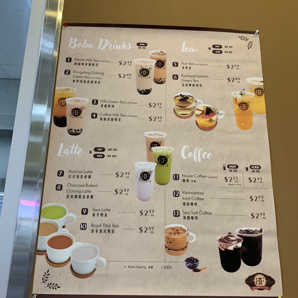 BF Bakery & Cafe - Boba and drink menu - Bakeries Near Me - Katy, Texas