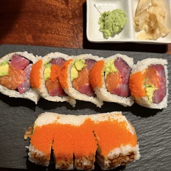 SuBI Japanese Restaurant - Crazy roll on top, soft shell crab roll on bottom - Japanese Near Me - Bainbridge Island, Washington