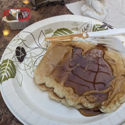 My pancakes with peanut butter and syrup.  Yumm.