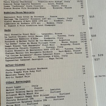 Bistro Milliard - Wine list. Suggested to add more Sicily reds - Italian Near Me - Hallowell, Maine