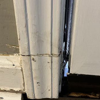 B&B Georgia Flooring - Damage done to trim while replacing section of subfloor at front door. - Flooring Near Me