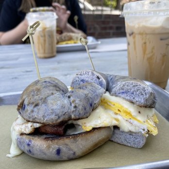 Whole and Grounded Cafe - Blueberry bagel with bacon egg and cheese Salted caramel iced latte - Coffee & Tea Near Me - Woodbury, New Jersey Whole and Grounded Cafe - Blueberry bagel with bacon egg and cheese Salted caramel iced latte - Coffee & Tea Near Me - Woodbury, New Jersey