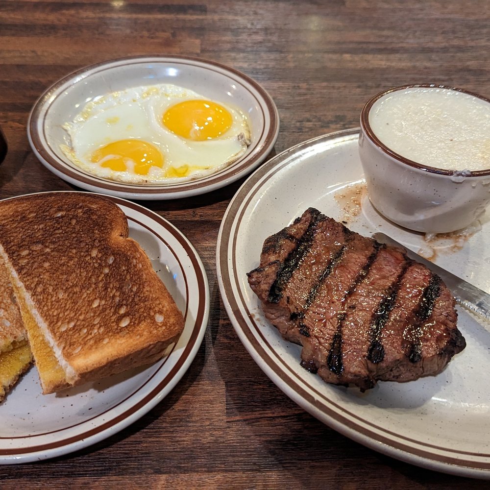Wagon Wheel Restaurant - Steak and eggs, grits, white toast, coffee - American Near Me - Needles, California Wagon Wheel Restaurant - Steak and eggs, grits, white toast, coffee - American Near Me - Needles, California