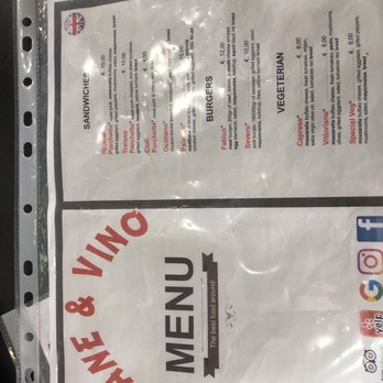 Pane & Vino - Menu front - Sandwiches Near Me - Rome, RM Pane & Vino - Menu front - Sandwiches Near Me - Rome, RM