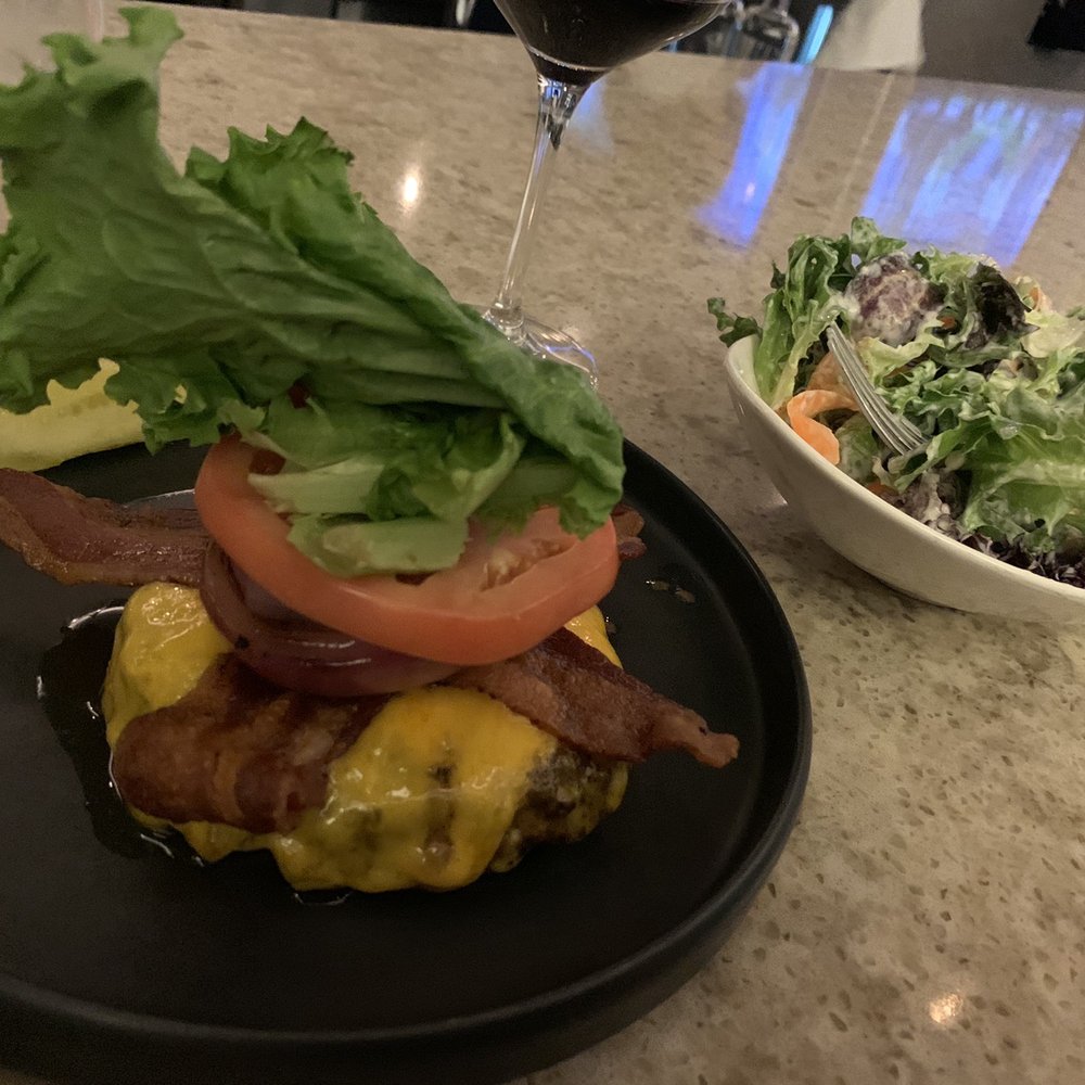 Panorama on 7 - Bacon Cheeseburger minus the bun - salad in lieu of fries - Cocktail Bars Near Me - Buffalo, New York Panorama on 7 - Bacon Cheeseburger minus the bun - salad in lieu of fries - Cocktail Bars Near Me - Buffalo, New York
