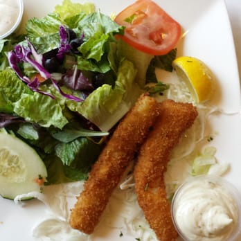 Crab Avenue - Fish and chips with side salad. See anything wrong with this?! (Where are the chips?!) - Seafood Near Me - Glendale, California
