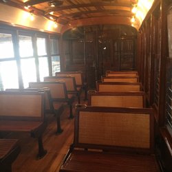 Pikes Peak Trolley Museum - Inside an older street car that is being restored