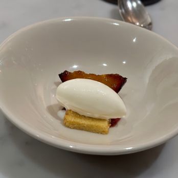 Saint Peter - Snapper eye ice cream with corn cake & blood plum caramel - Seafood Near Me