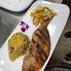 Mamajuana Restaurant - Fried red snapper/chillo with a Dominican mofongo