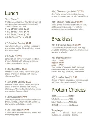 Menu photo 1 Juanita's Express Lindale, TX