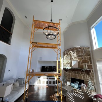 ADP Electrical - High ceiling chandelier install with scaffolding - Electricians Near Me