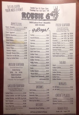 Menu photo 2 Robbie G’s Alexandria, LA Menu photo 2 Robbie G’s Alexandria, LA