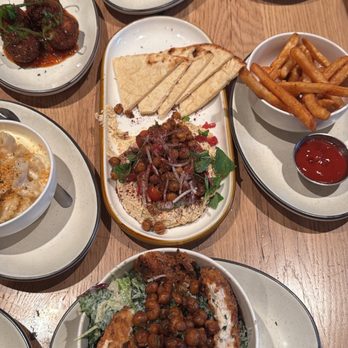 Dish Society - Hummus, Caesar salad, Truffle Mac & Cheese, French Fries, Fried Smoked Gouda Grit Balls - Southern Near Me - Austin, Texas