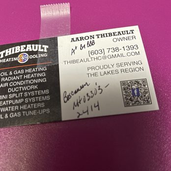 Thibeault Heating and Cooling - Business card - Heating & Air Conditioning/HVAC Near Me - Boscawen, New Hampshire