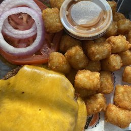 American burger tater tots - nice flavor to tots great burger - H 7/5/20 American burger tater tots - nice flavor to tots great burger - H 7/5/20