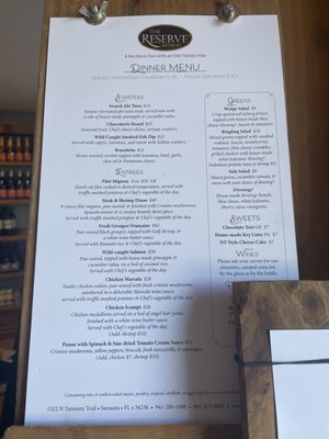 Menu photo 2 The Reserve Retreat Sarasota, FL Menu photo 2 The Reserve Retreat Sarasota, FL