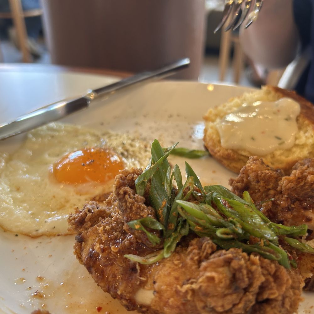 Paperboy Denver - chicken & biscuit: crispy-fried chicken, country gravy, sunny egg, spicy honey - Breakfast & Brunch Near Me - Denver, Colorado Paperboy Denver - chicken & biscuit: crispy-fried chicken, country gravy, sunny egg, spicy honey - Breakfast & Brunch Near Me - Denver, Colorado