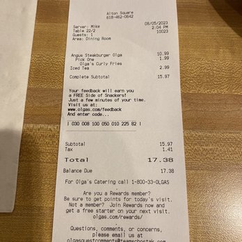 Olga's Kitchen - Receipt - Sandwiches Near Me - Alton, Illinois