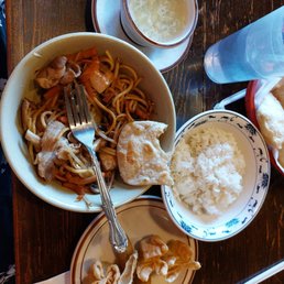 All-you-can eat bowl, my way, white rice, 2 egg rolls, and 2 crab ragoons egg drop soup. (Order was for 2)