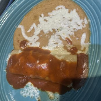 Agave Azul Cocina Mexicana - Lunch Enchiladas Verdes but red - Seafood Near Me - Edmond, Oklahoma