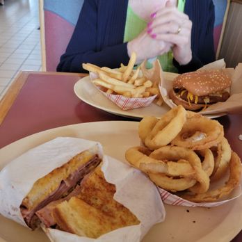 Vicky's Restaurant - Grilled Toasted Ham & Cheese Sandwich with Onion Rings - Burgers Near Me - San Bernardino, California Vicky's Restaurant - Grilled Toasted Ham & Cheese Sandwich with Onion Rings - Burgers Near Me - San Bernardino, California