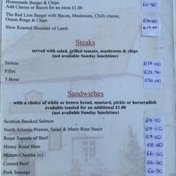 The Red Lion - Menu