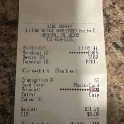 King Buffet - Receipt