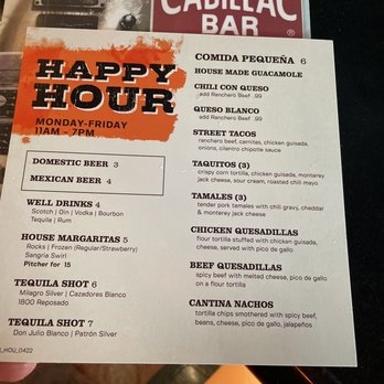 Cadillac Bar - June 2022 menu - Tex-Mex Near Me - Houston, Texas