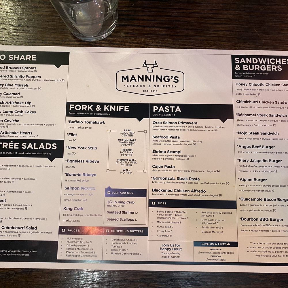 Manning's Steaks and Spirits - Menu - Steakhouses Near Me - Lakewood, Colorado Manning's Steaks and Spirits - Menu - Steakhouses Near Me - Lakewood, Colorado