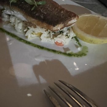Catch - Full view of Branzino with Risotto - Seafood Near Me - Las Vegas, Nevada