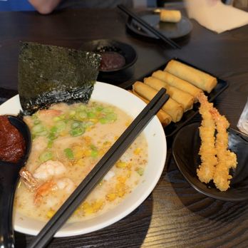 Tsuchiya Ramen - Shrimp spicy miso ramen. Egg rolls - Ramen Near Me - Fresno, California Tsuchiya Ramen - Shrimp spicy miso ramen. Egg rolls - Ramen Near Me - Fresno, California