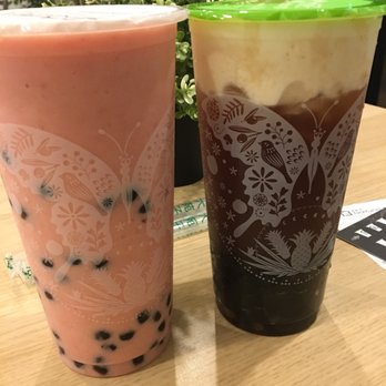 DaYung's Tea - Strawberry fresh milk (blended drink)  Black tea macchiato - Bubble Tea Near Me - Tempe, Arizona