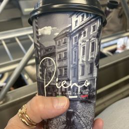 Pieno coffee cup on Metra train Pieno coffee cup on Metra train