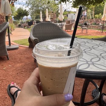 FeelLove Coffee Zion - Goddess Frozen Love featuring their patio! I could hang here forever - Coffee & Tea Near Me - Springdale, Utah