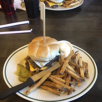 Crystal Cafe - The Heart Stopper Burger with homemade French fries. - Diners Near Me - Iola, Wisconsin