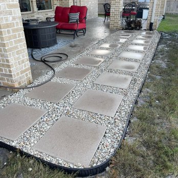 Bermuda Dude - Patio Extension using 24"x24" pavers with a limestone gravel fill. - Lawn Services Near Me - Rosharon, Texas Bermuda Dude - Patio Extension using 24"x24" pavers with a limestone gravel fill. - Lawn Services Near Me - Rosharon, Texas