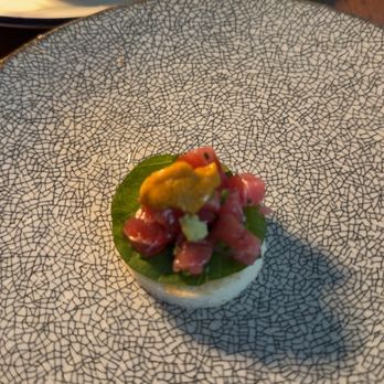 Camelia - Blue fin tuna and uni on bread - French Near Me - Los Angeles, California Camelia - Blue fin tuna and uni on bread - French Near Me - Los Angeles, California