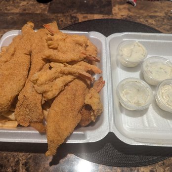 Mike's Seafood - 3 fried catfish and 6 shrimp with fries $16. Great deal! - Cajun/Creole Near Me - Houston, Texas