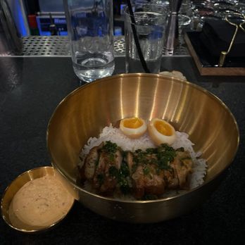 Girl Diver - $20 CARAMELIZED CHICKEN: good, but tiny chicken portion. Mostly rice and an almost soft-boiled egg. - Cocktail Bars Near Me - Atlanta, Georgia