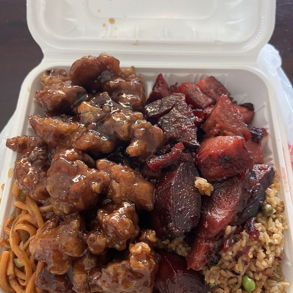 2 Item combo with bbq pork and tangerine chicken