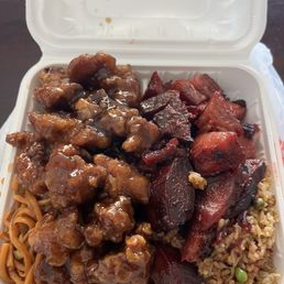 2 Item combo with bbq pork and tangerine chicken