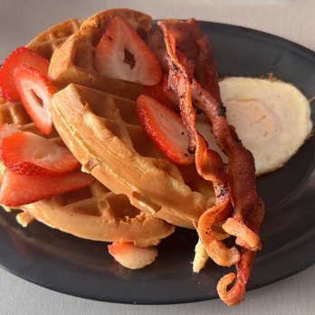 Rooster Café - St. Clair Waffle Combo - Breakfast & Brunch Near Me - Costa Mesa, California Rooster Café - St. Clair Waffle Combo - Breakfast & Brunch Near Me - Costa Mesa, California