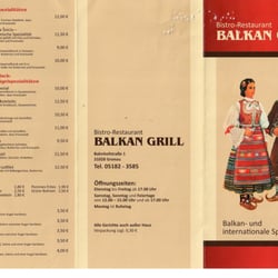 Balkan-Grill - Die Frontseite der Speisekarte  " Gerichte zum Abholen"