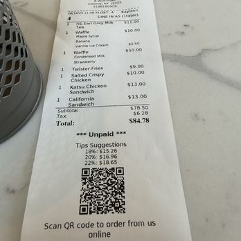 Prince Tea House - Total bill - PSA (tip should not be total with tax) - Tea Rooms Near Me - Colonie, New York