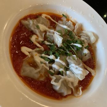 Kusan Bazaar | Silk Road Grill & Noodles 龟兹集市 - Signature tomato soup with mini wontons - Halal Near Me - Milpitas, California