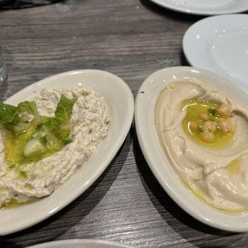 Olive Tree By Chef Yousef - 14. Baba Ghanoush ( left ) & hummus ( right) - Middle Eastern Near Me - Tampa, Florida Olive Tree By Chef Yousef - 14. Baba Ghanoush ( left ) & hummus ( right) - Middle Eastern Near Me - Tampa, Florida