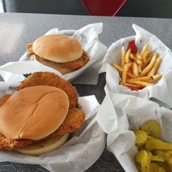 Our Inn Place - Regular size and a Jr size in the back, side of fries and pickles and onions on the side!