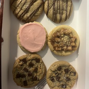 Crumbl - Duluth - Chocolate chunk, apple pie, pink sugar, sea salt hazelnut (fork for scale!). ALL DELICIOUS - Bakeries Near Me - Duluth, Minnesota